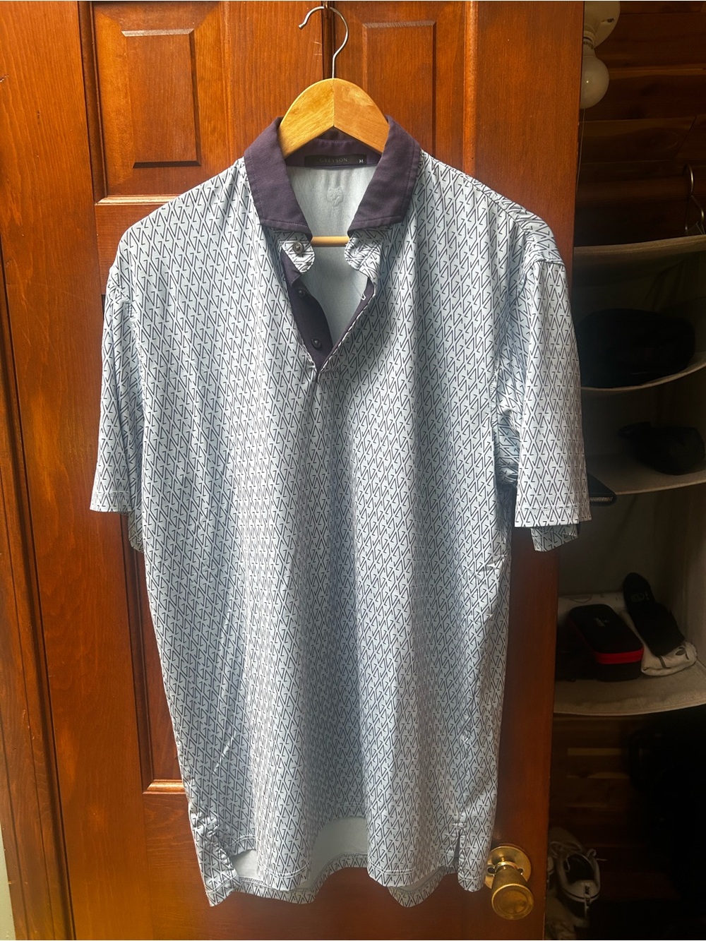 Greyson Light Gray Geometric Polo with Dark Collar
